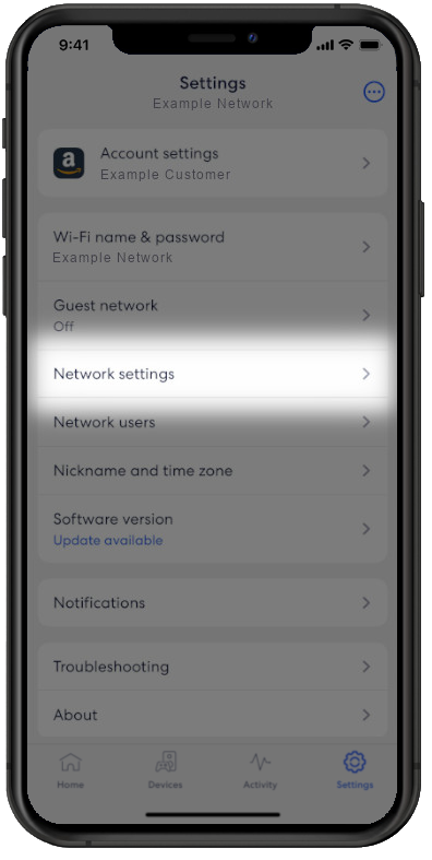 Eero App with the option to change Network settings selected