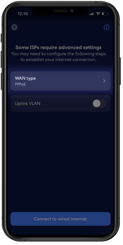 Eero App interface with the option for select WAN type highlighted