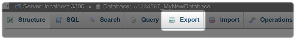 Export Database option on the top Tab bar
