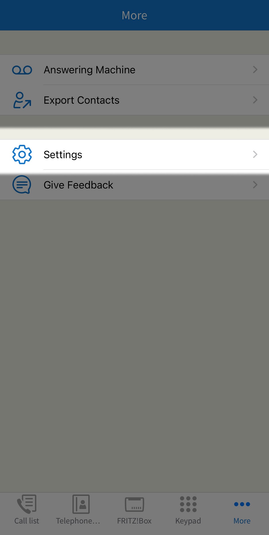 App Interface option to open a Settings Menu