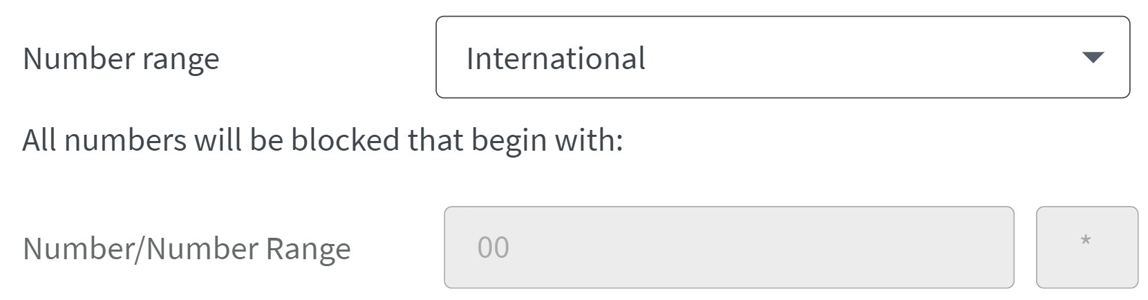 Free text and drop down fields to block a range of numbers