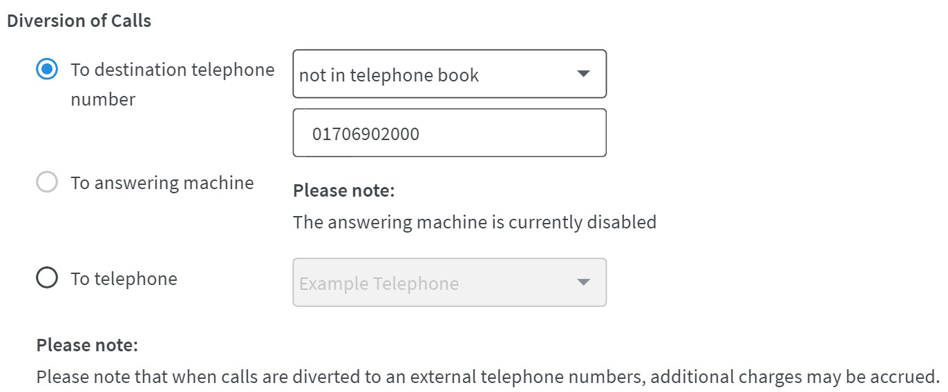 FRITZ!Box menu options on how to divert calls