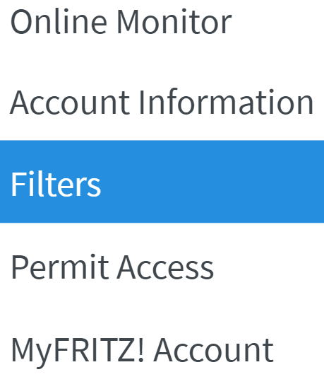 Fritz!Box Internet Filters Menu | Zen internet