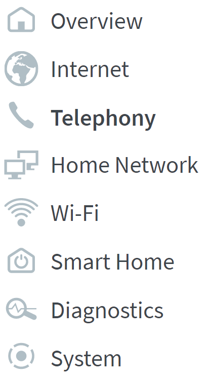Telephony menu option, within FRITZ!Box User Interface