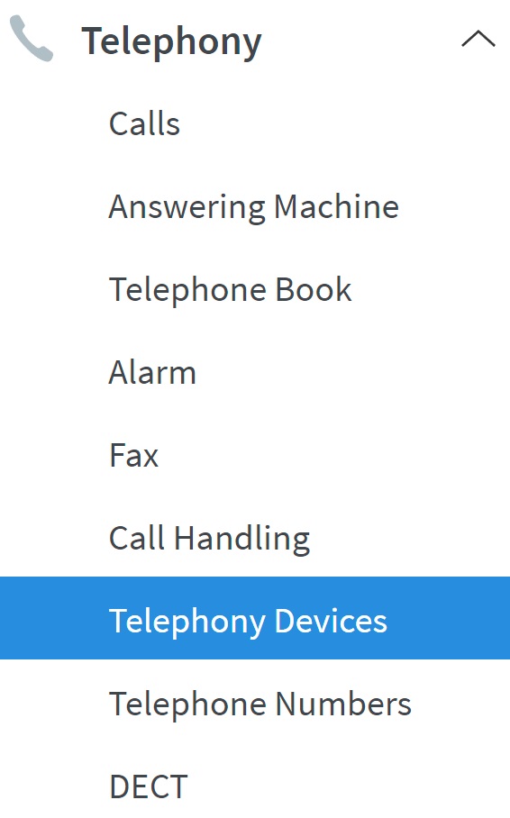 FRITZ!Box menu option for telephony devices