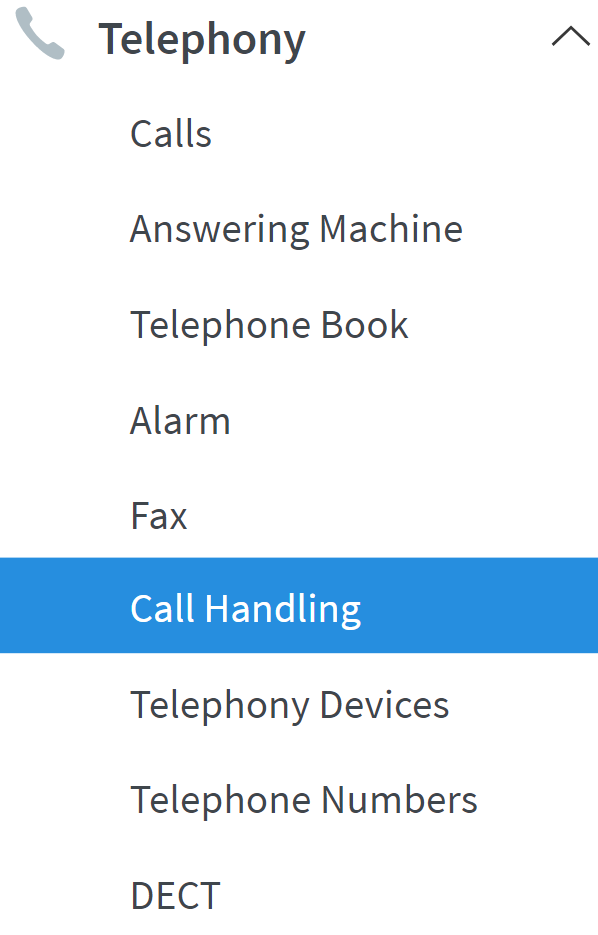 Sub-menu of FRITZ!Box interface for call handling options