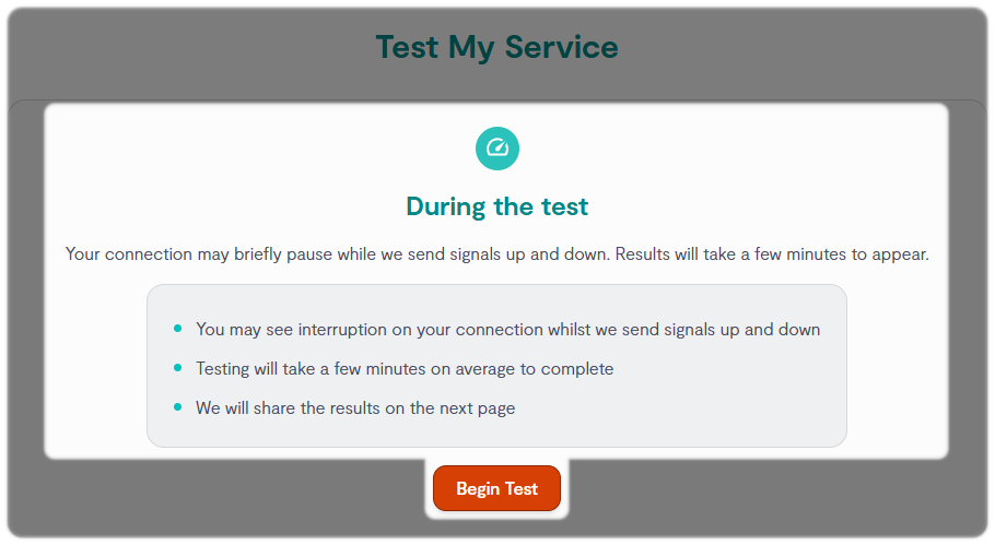 Highlighted areas of the Home Portal showing how to begin a service test and service test history