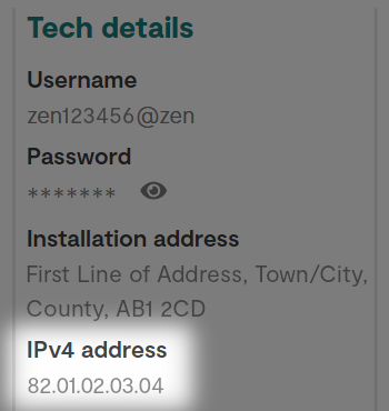 Technical Details section with the IPv4 address highlighted