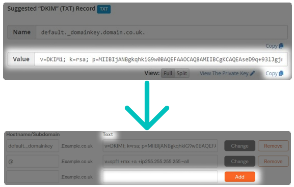 cPanel interface showing move of DKIM Value to the Zen Home Portal