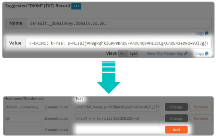 cPanel interface showing move of DKIM Value to the Zen Home Portal