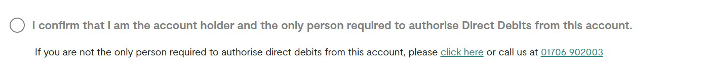 Tickbox to confirm the account holder is verifying a direct debit details change