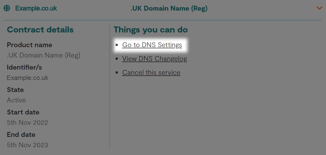 Things to do options with the Go to DNS Settings highlighted