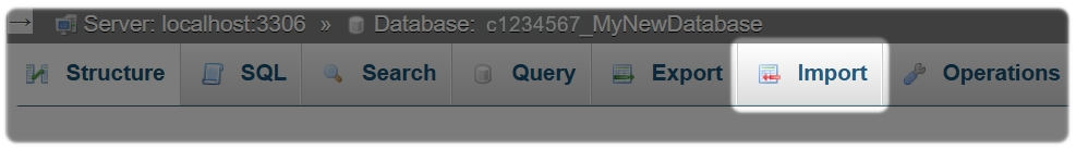 Import Database located at the top in the task bar the screen
