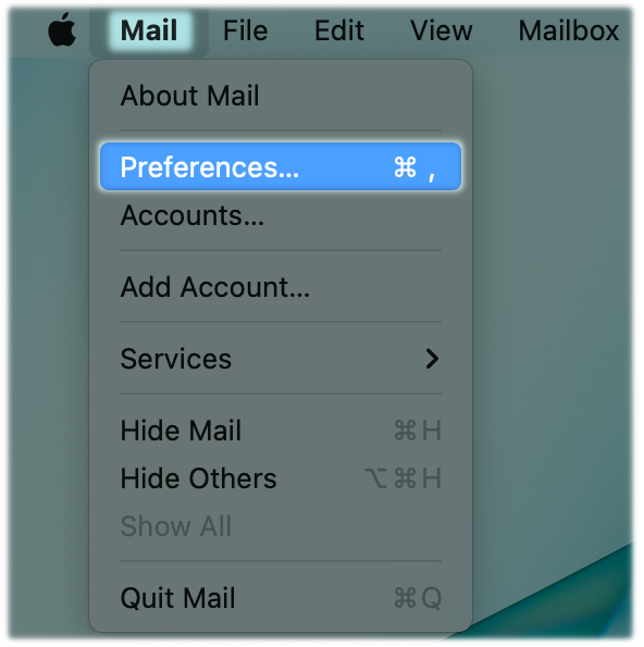 Mail then Preferences in the drop down menu for Mac mail 