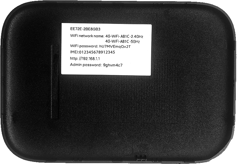 highlighted WiFi credentials of an example MiFi device