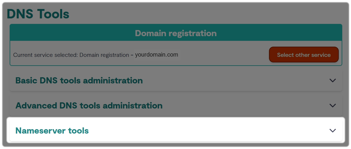 DNS Tools with Nameserver tools highlighted
