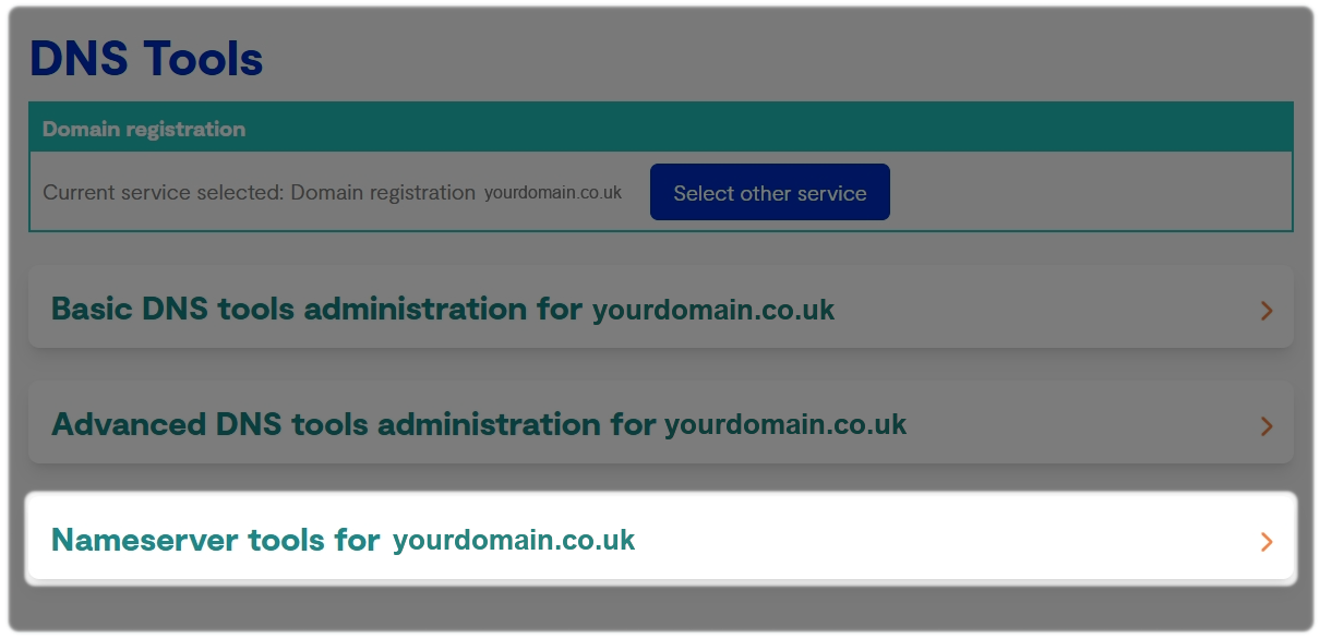 DNS tools with Nameserver tools highlighted
