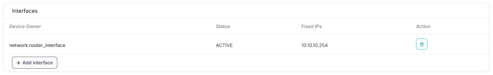 New Interface Attached to the router shown as active.