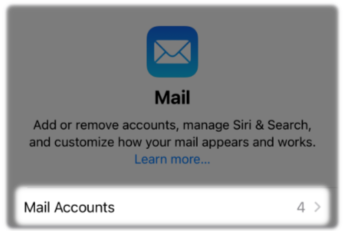 Mail Accounts will open the mail accounts on the device