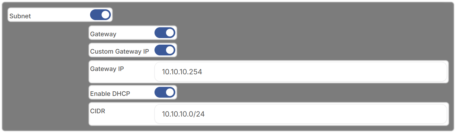 Enable the settings for the new network
