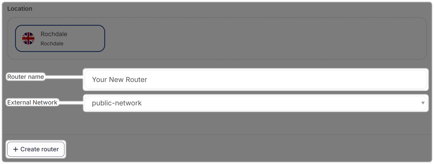 New Router Name, External Network and Create router option at the bottom