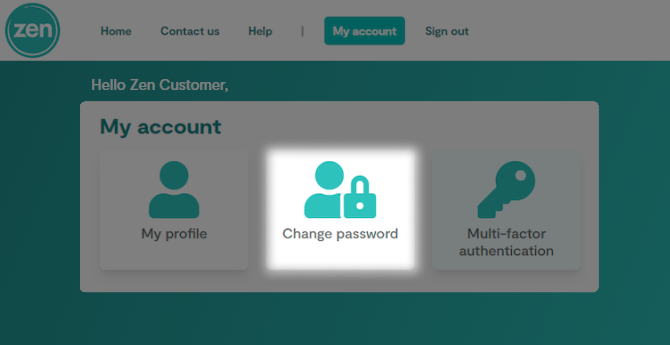 set of my account tiles with the option to change password highlighted
