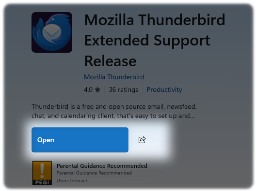 Open Thunderbird to install the application