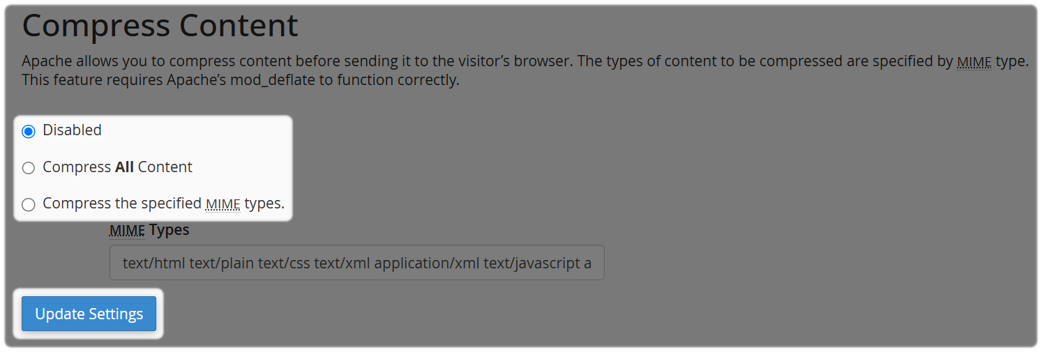 Optimize Website Compress Content selection then Update Settings