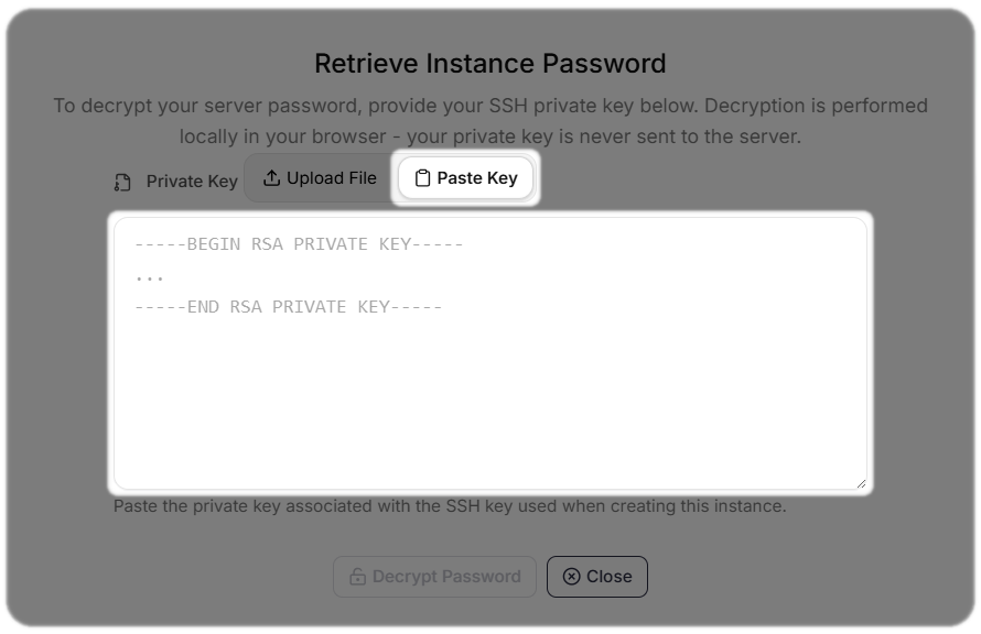 Paste Key Retrieve Password Option.