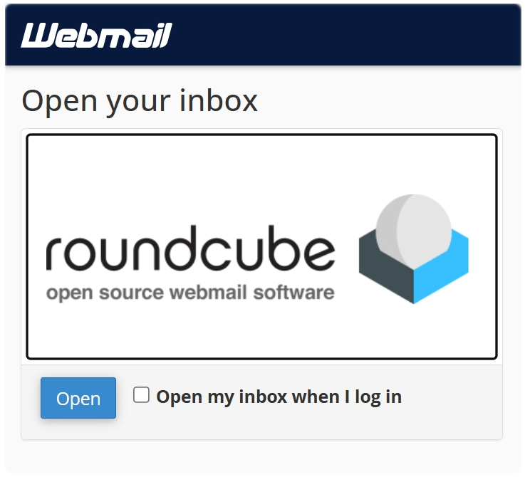 Roundqube logo and a open option for webmail access