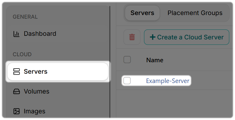 Locate and Select Your Server in the CloudFlex Portal.