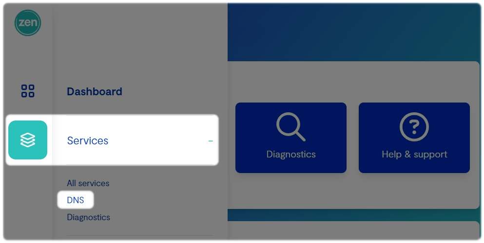Services then DNS option highlighted
