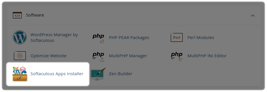 Software section is cPanel with Softaculous App Installer highlighted