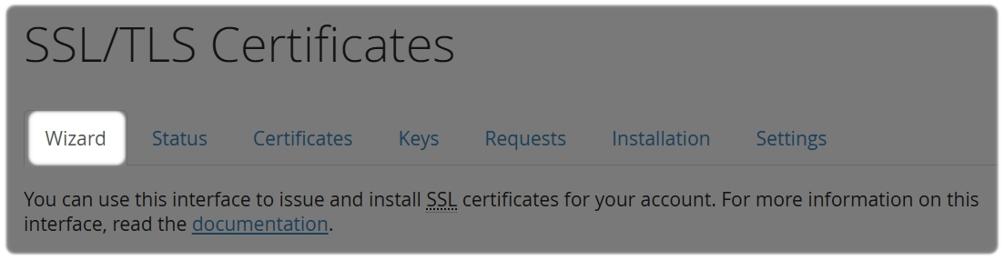 SSL/TLS Certificates with Wizard highlighted 