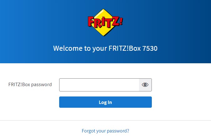 FRITZ!Box Interface box asking for a password and an option to log in