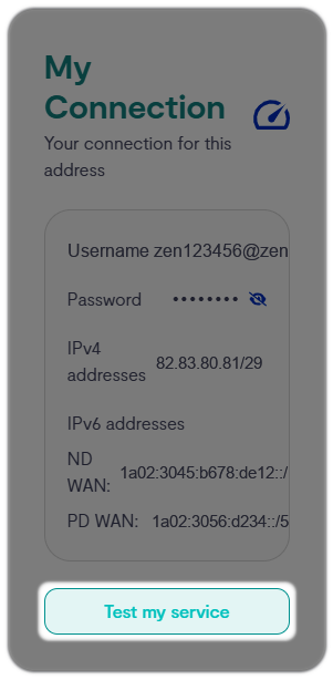 Customer portal page with test my service option highlighted
