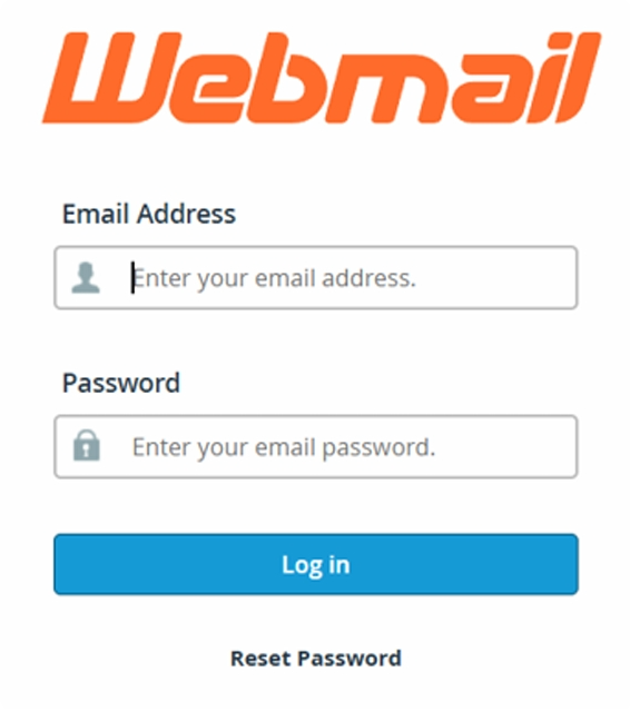 Webmail login screen asking for username and password with the option to reset password