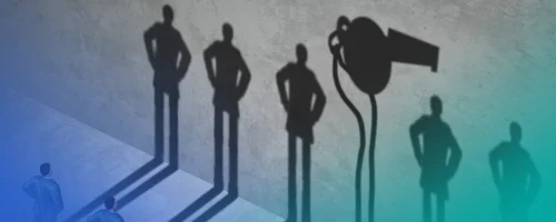 Silhouettes of people and a whistle.
